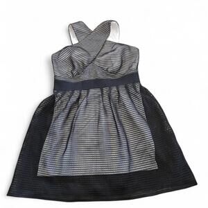 Jameela Jamil Elegant Black and White Mesh Overlay‎ Women's Dress